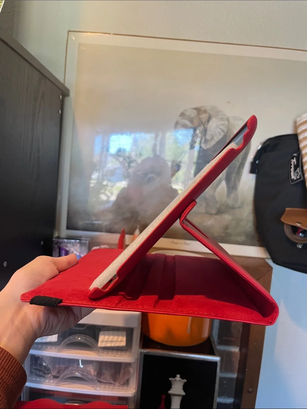 Red Tablet with Stand Folio Case with Elastic Strap